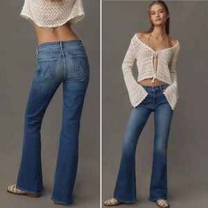 Mother The Weekender Jeans 32 Layover Denim Blue Mid Rise Flare Stretch Chic USA